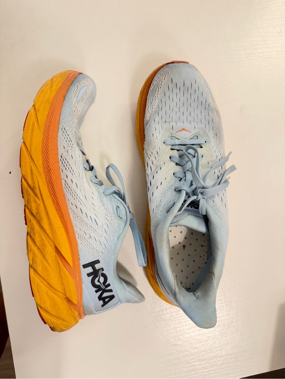 Hoka Kids Light Blue and Yellow-Orange Running Sneakers